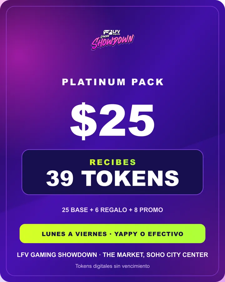 Platinum Pack: $25, 39 tokens con promoción de lunes a viernes
