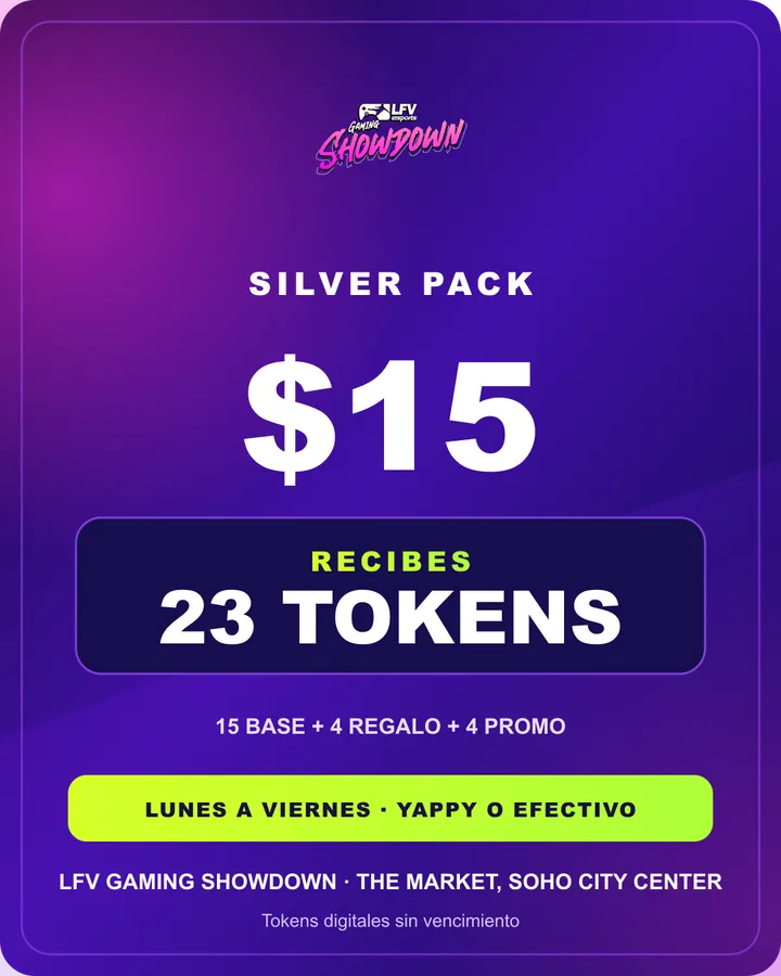 Silver Pack: $15, 23 tokens con promoción de lunes a viernes